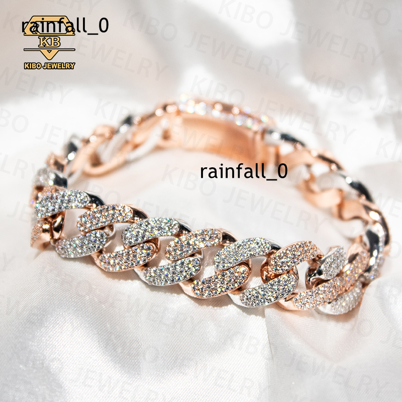 Custom New Design Miami Two-color Fashion Bracelets Iced Out 925 Sterling Silver 14mm Rapper Moissanite Fine Bracelets for Men
