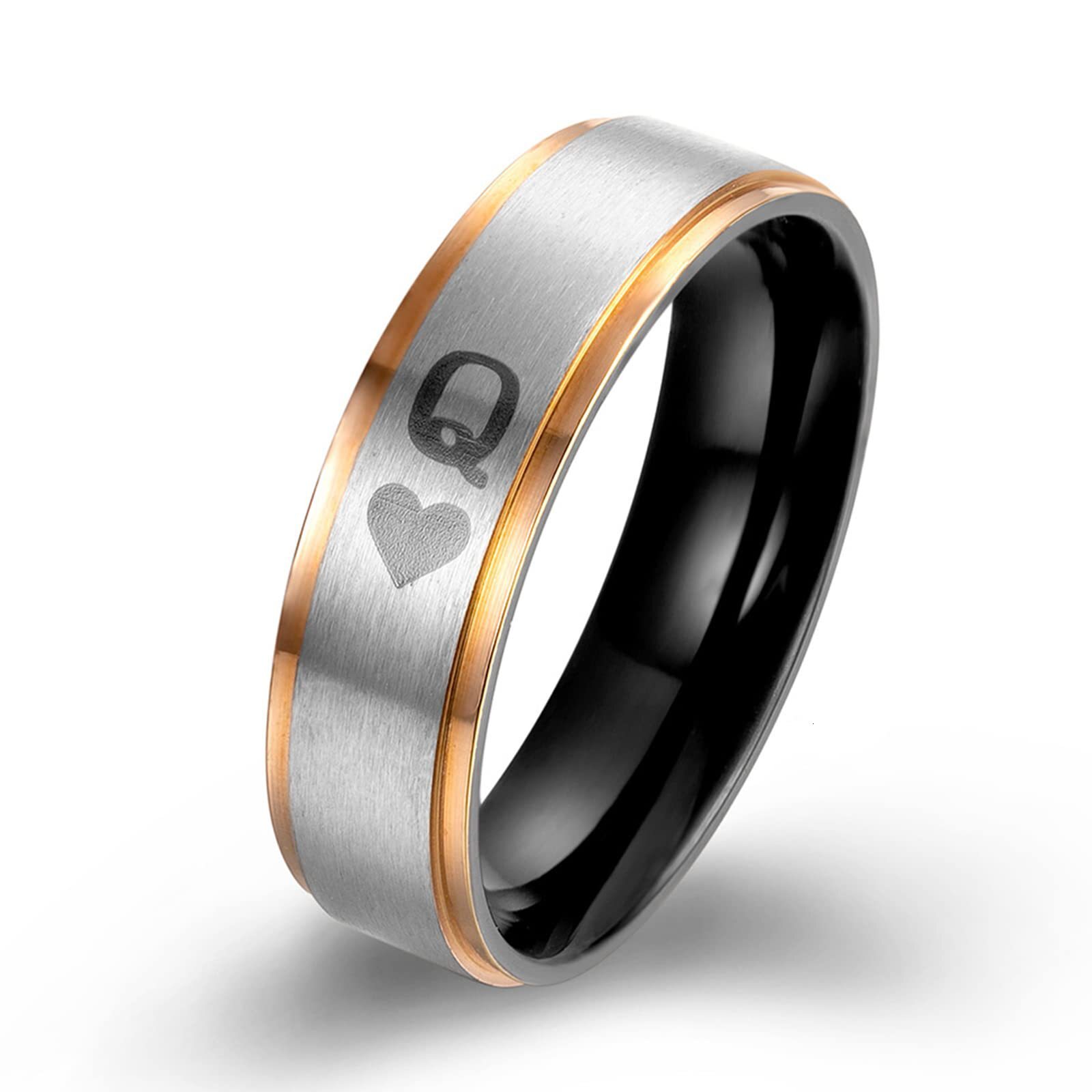 New King Queen Titanium Steel Personalized Spades K Q Two tone Couple Ring Jewelry