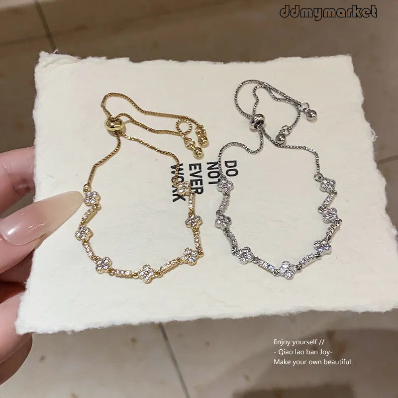 ddmymarket Gold-Tone Clover Bracelet with Rhinestone Accents - Elegant Jewelry for Parties flash sale and Special Occasions