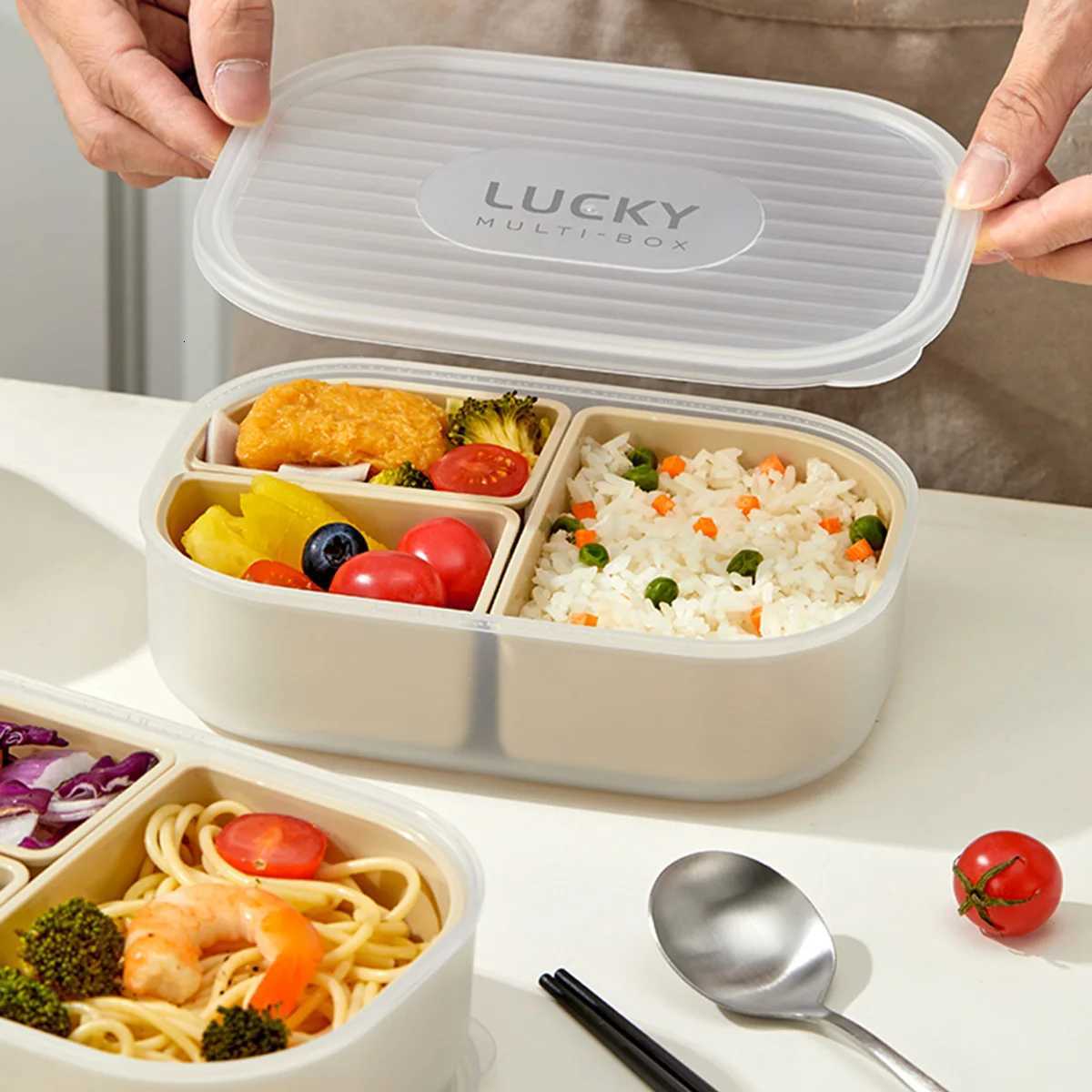 WORTHBUY 3 Grids Microwave Plastic Lunch Box Portable Detachable Fruit Bento Box Stackable Food Container For School OfficeM251121