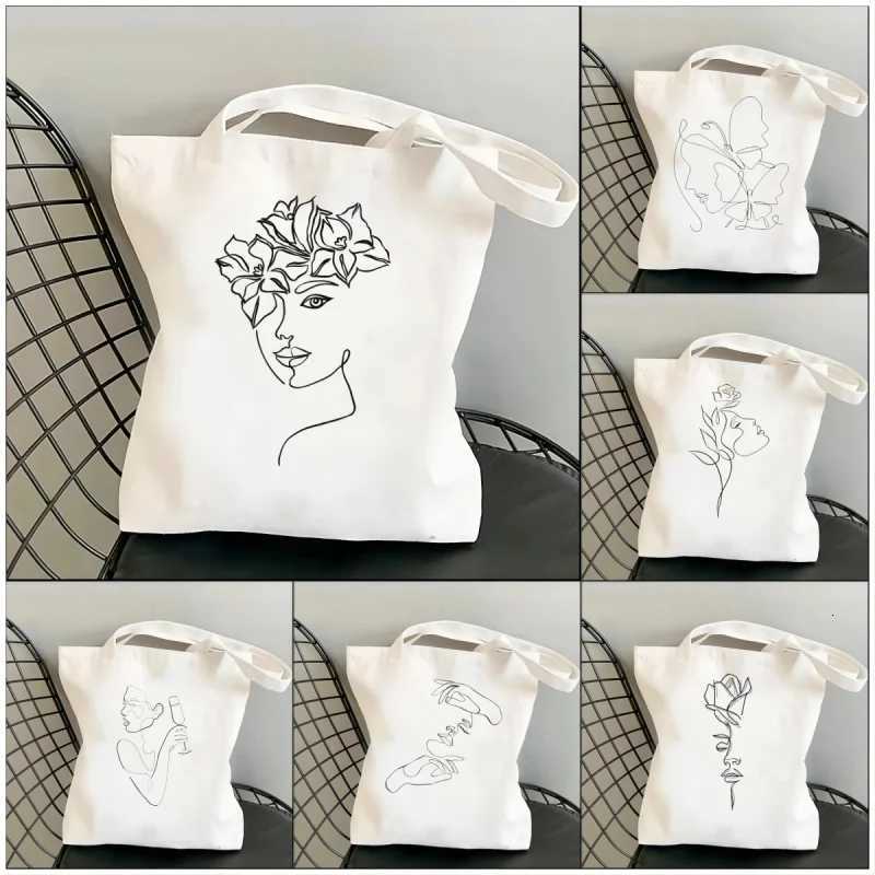 Vintage Face Line Pattern Female Canvas Tote Bag Large Capacity Shopper Shoulder Bags Reusable Casual Shopping Handbag for WomenT251121