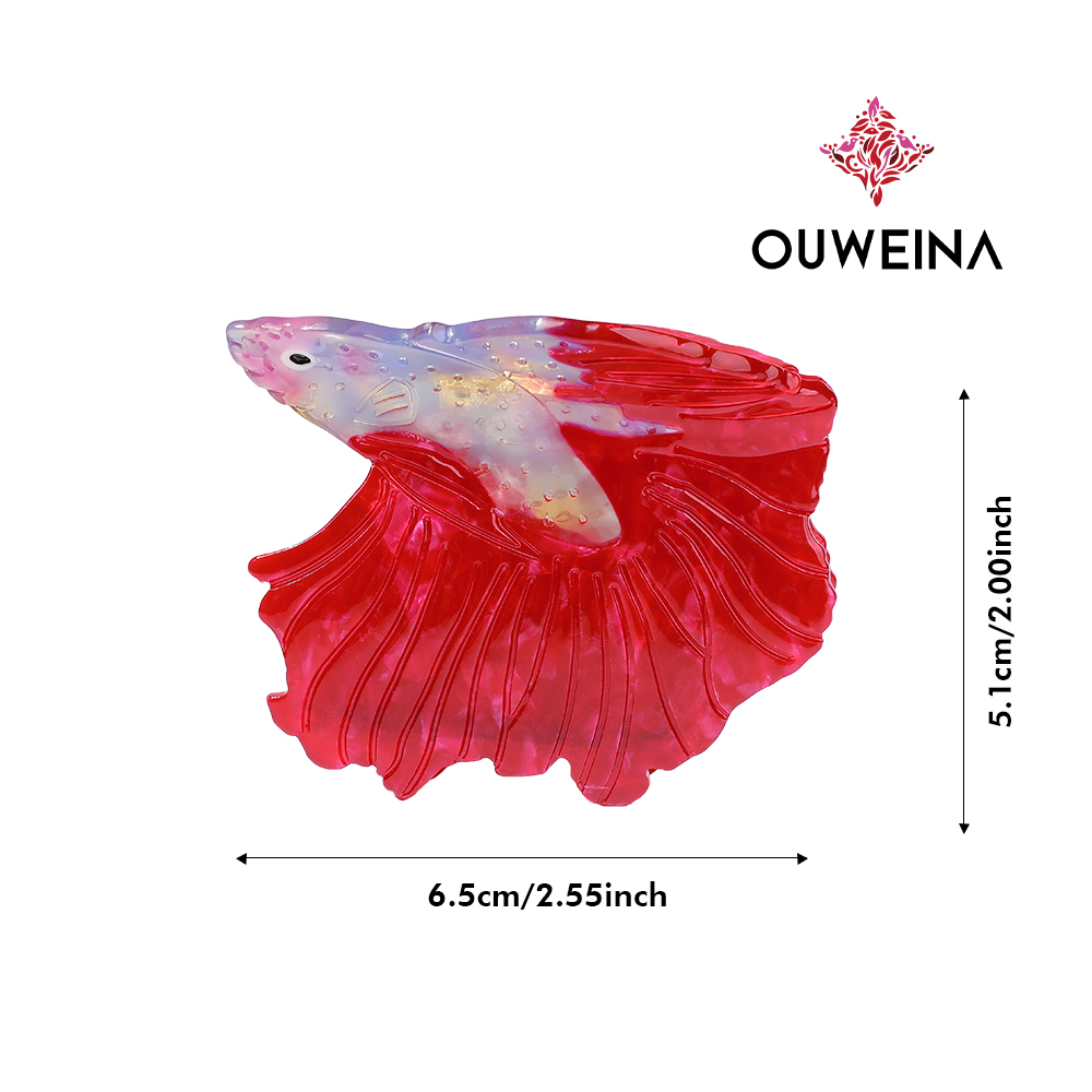 Personalized niche acetate grab clip original design style red lady fighting fish DW00347 cute animal hair accessories high ponytail clip