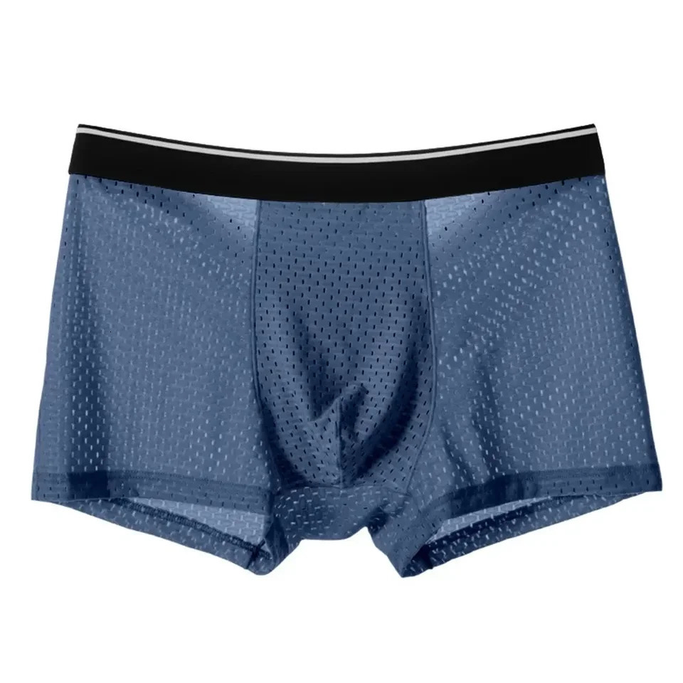 Sexy silk mens underwear mesh pattern breathable hole shorts and bag satin brief 250417