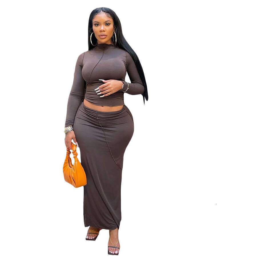 hoodie Women's Wear Winter New Women's Fashion Casual Half High Collar Long Sleeve Solid Color Slimming Skirt Set jacket