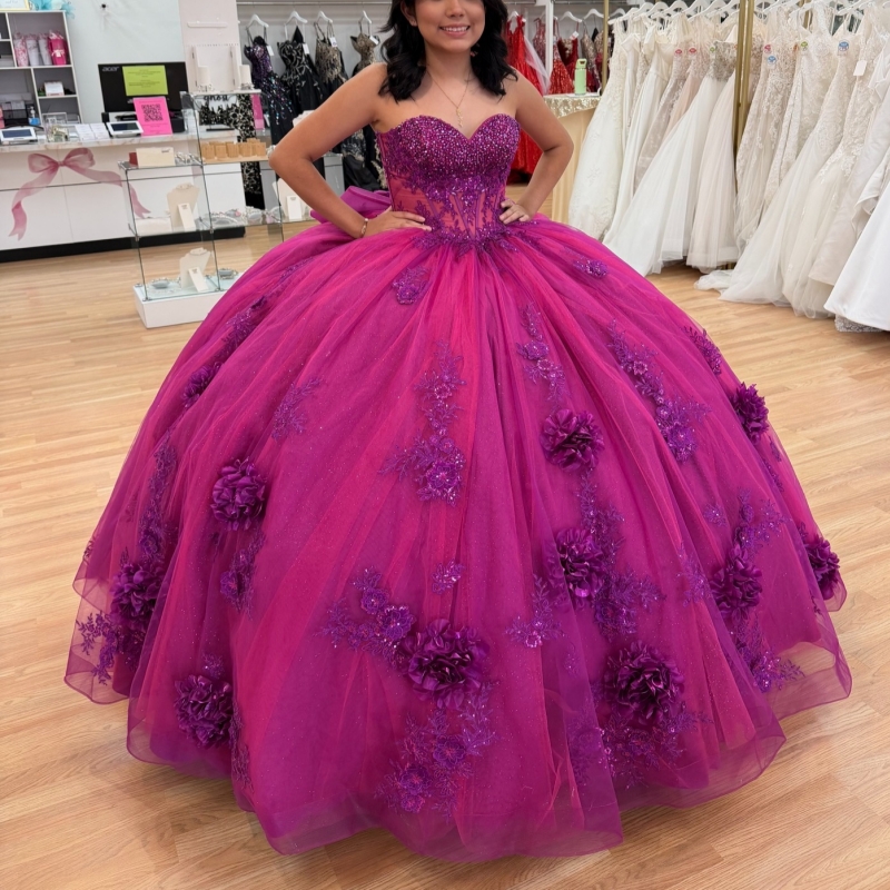 Rose Red Shiny Quinceanera Dresses Off The Shoulder Applique Flower Bow Beading Crystal Tull Corset Party Birthday Sweet 16 Dres Vestidos 15 Anos
