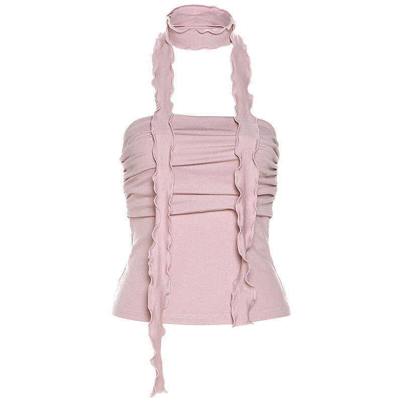 hoodie Women's Wear Spring New Women's Solid Color Slim Fit Fashion One Line Neck Pleated Sexy Backless Tank Top jacket