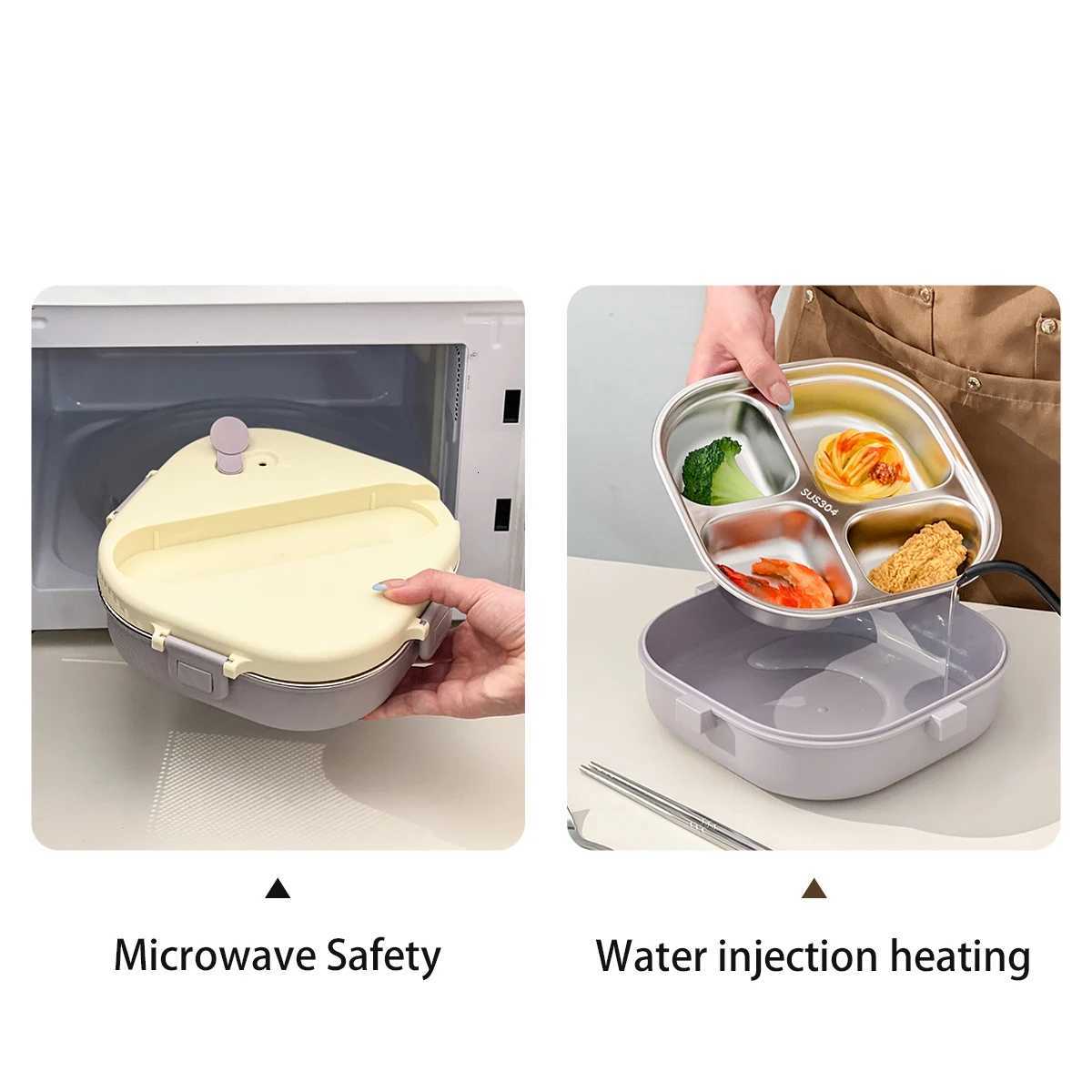 WORTHBUY 3/4 Compartments 304 Stainless Steel Square Lunch Box For Kids Portable Large Capacity Sealed Bneto Box With CutleryM251121