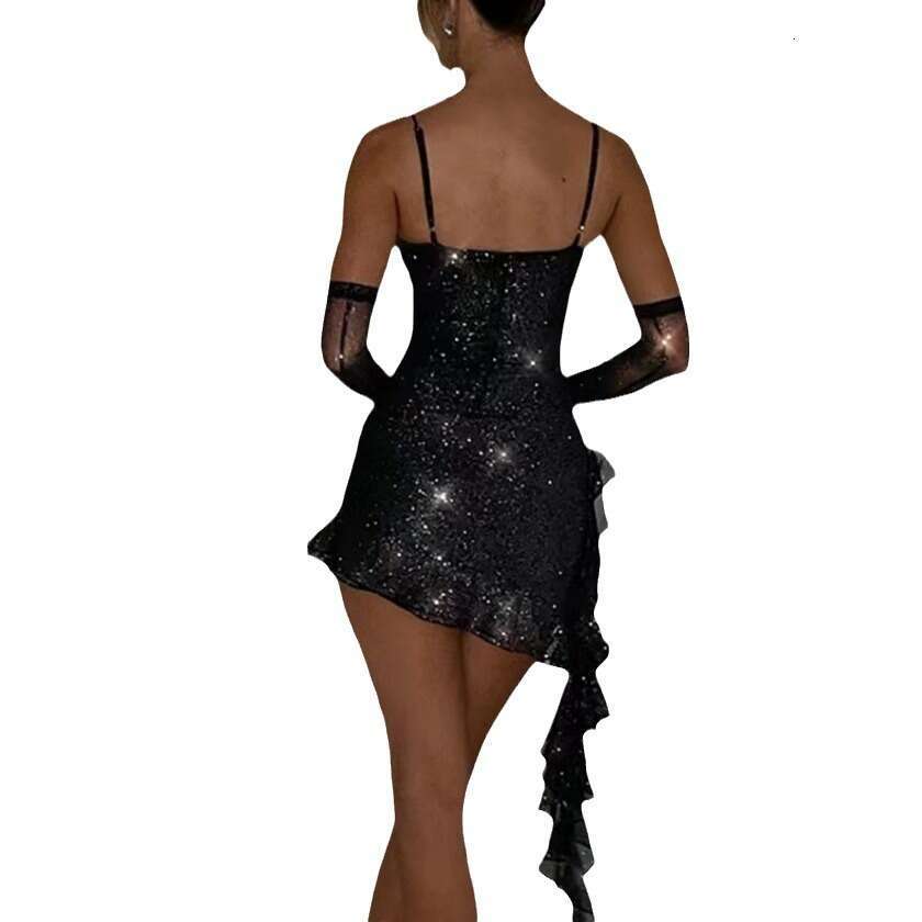 European And American Women's Strapless Mesh Silver Stamping Backless Sexy Fashion Dress