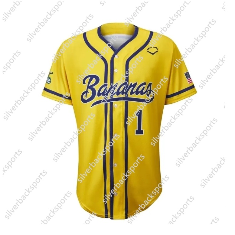 1 Savannah Yellow Bananas Baseball Jerseys Chapman Baseball Jersey Sweatshirt - Embroidered In Stock Stitched Jerseys Breathable Slight Stretch Polyester