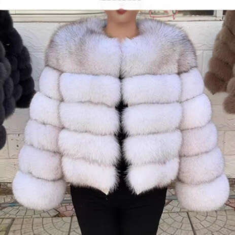 American and Faux Fox Style European Patchwork Winter Thickened Warm Long Sleeve Short Fur Coat In Stock