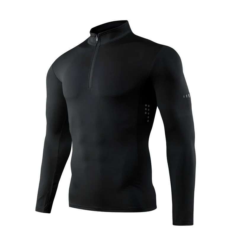 2025--Quick Dry Running Long Sleeve Compression Shirts Gym T-Shirt Fiess Sport Zipper Shirt Men Rashgard