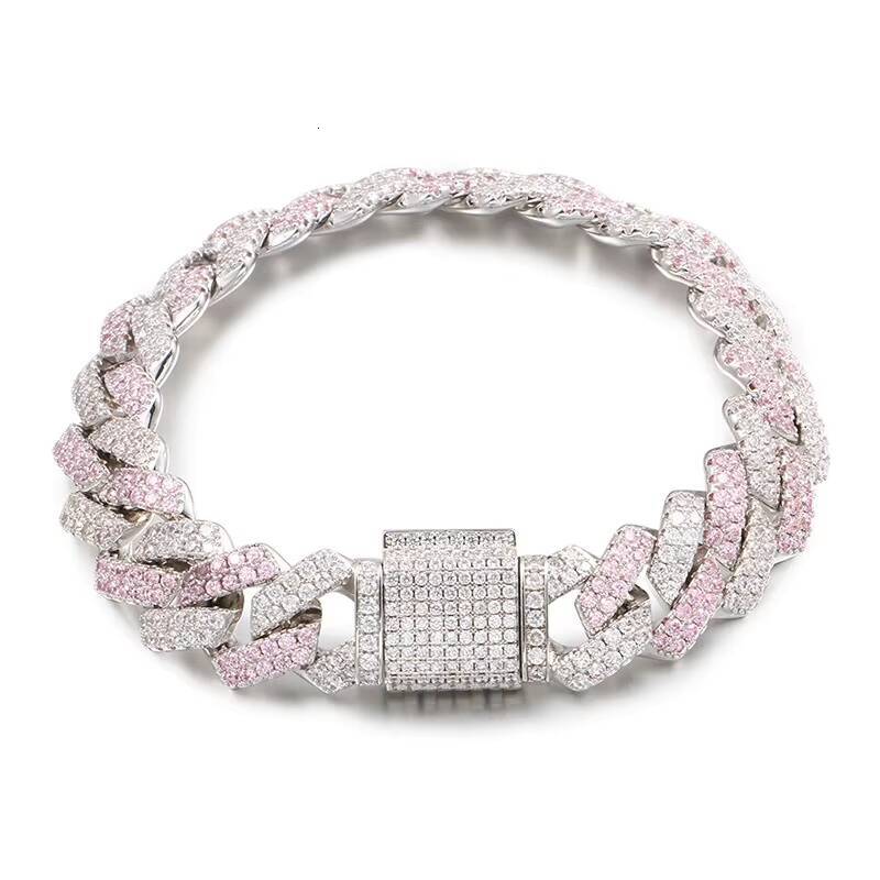 Hip Hop Jewelry 925 Sterling Silver 10mm Moissanite Iced Out Moissanite Cuban Link Chain Bracelet