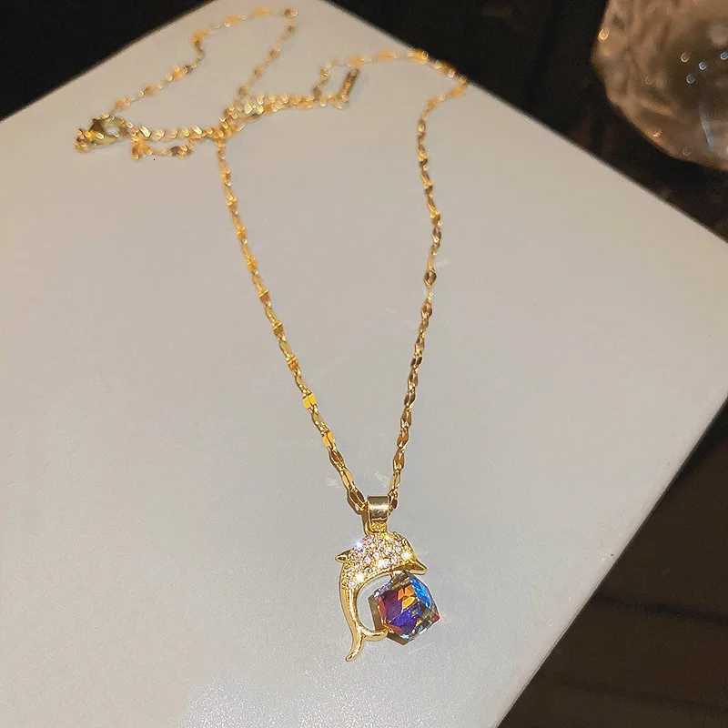 Sweet Zircon Crystal Pendant Necklace For Women Korean Fashion Stainless Steel Clavicle Chain Jewelry Female Wedding AccessoriesXJ251121