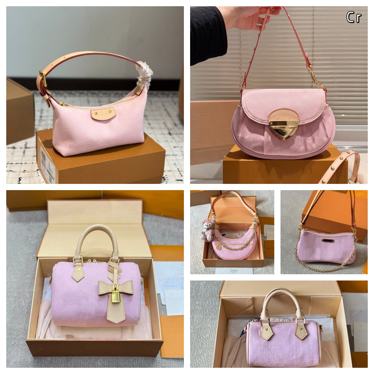 Designer Shoulder Bag Cherry Blossom Pink Denim Crossbody Women Travel Flower Hobo Tote Bag Print Mini Chain Purse