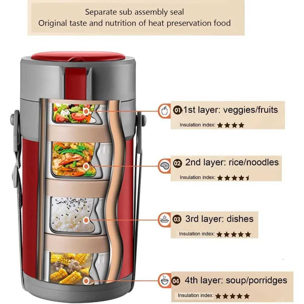 Stainless Steel Insulated Lunch Box 4 Tier Stackable Food Container with Venting Valve Leakproof for Office TravelM251121