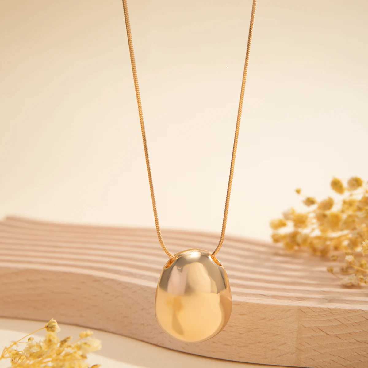 Salircon Punk Aesthetics Gold Color Metal Oval Pendant Necklace Simple Thin Snake Chain Long Necklace Womens Statement JewelryXJ251121