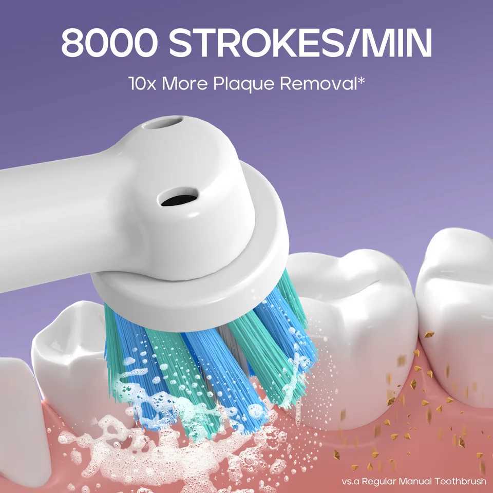 The Hyo rotary rechargeable electric toothbrush comes with 8 brush heads, 5 modes, and a portable smart timer C251121