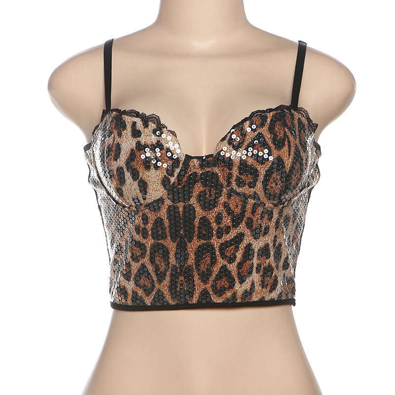 hoodie Women's Wear INS Style Autumn/Winter New Women's Fashion Sexy Lace Glitter Leopard Pattern Strap Small Tank Top jacket