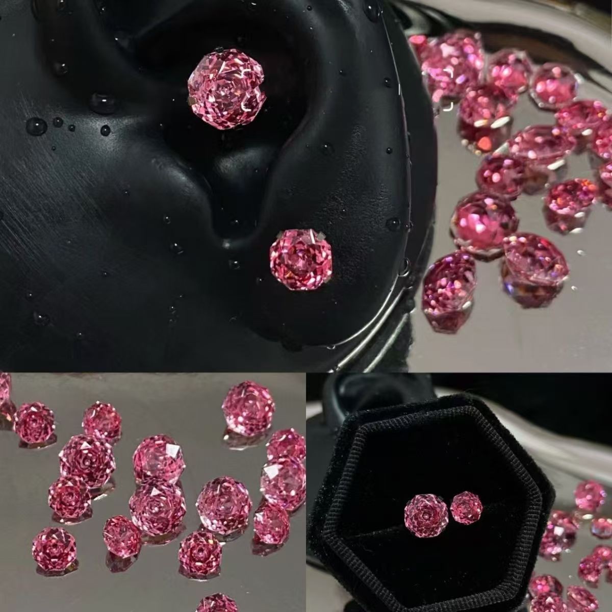 Ins Top Sell Clip Earrings Simple Fashion Jewelry 925 Sterling Silver Rose Cut Pink 5A Cubic Zircon CZ Diamond Gemstones Party OL Women Wedding Earrin