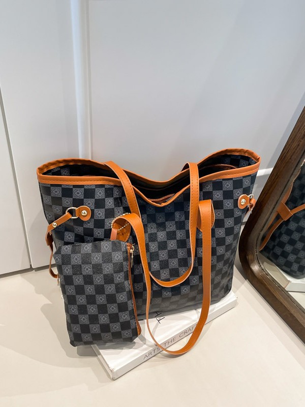 Chessboard Tote Bag Women's Large Capacity Commuter Bag Handheld Shoulder Bag Shopping Bag Bag