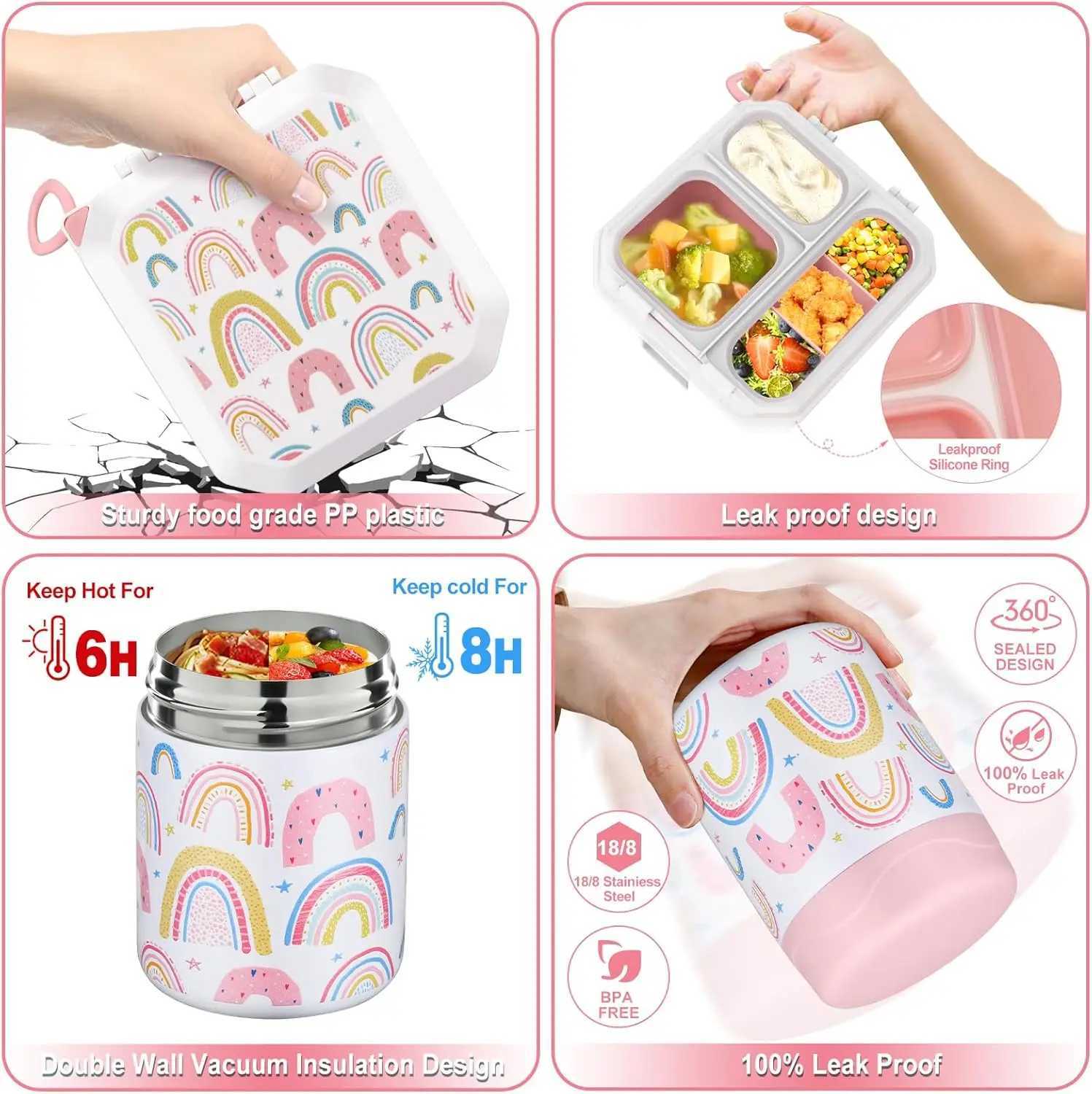 Bento Lunch Box for Kids with 12oz Soup Thermo Leak-Proof Lunch Food Container with 5 Compartment Thermo Hot Food Jar and InsulaM251121