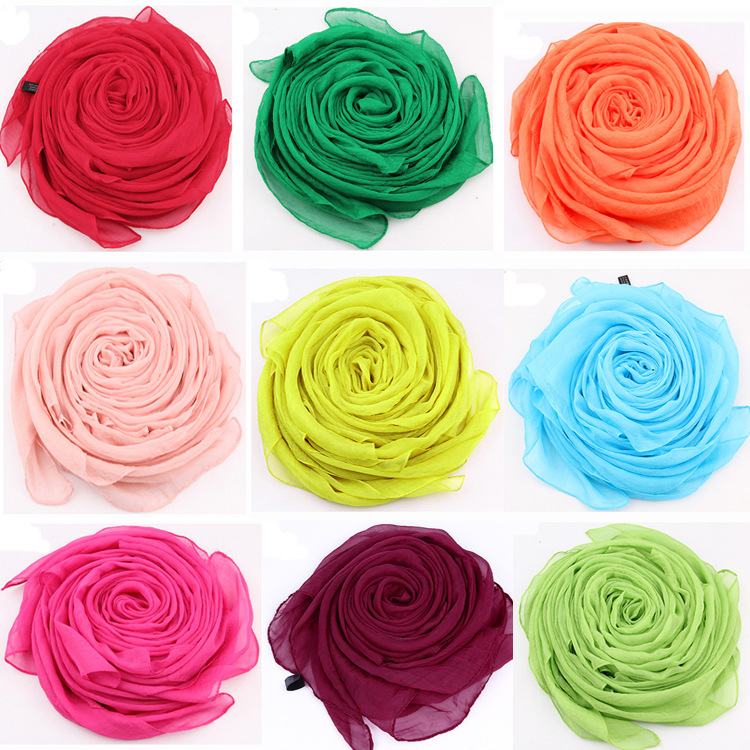 K466 Summer solid color sunscreen silk scarf chiffon long scarf oversized shawl imitation silk silk beach towel factory direct sales