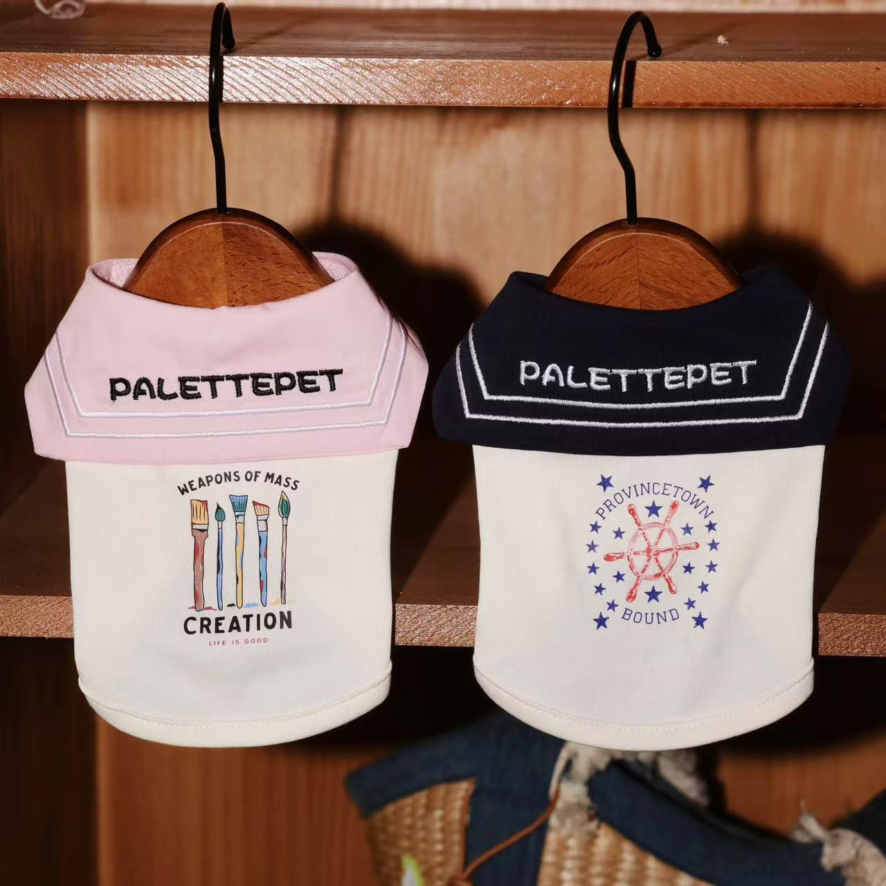 T0029Spring and Summer Pet Clothing Cats and Dogs Internet Celebrity Colorblock Embroidery LOGO Navy Collar Sleeveless T-shirt
