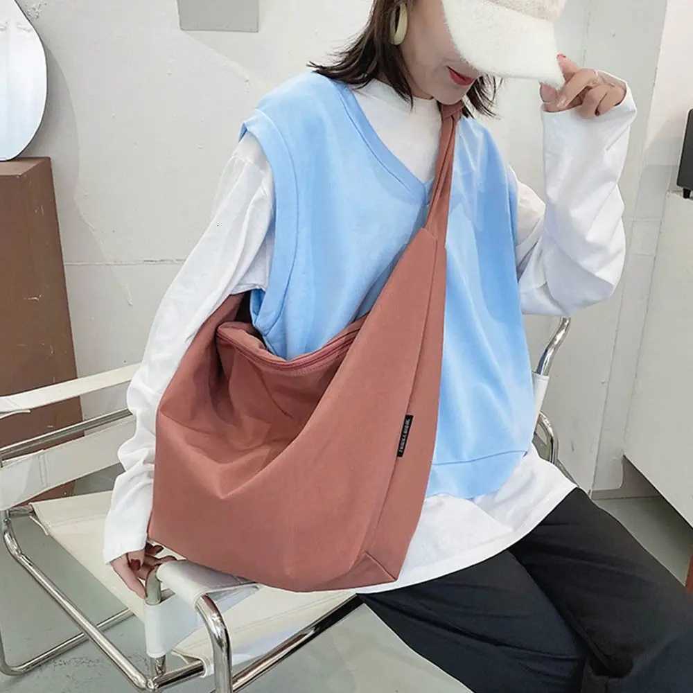 Women Casual Pure Color Big Tote Bags Large Capacity Waterproof Fabric Messenger Bag Nylon Canvas Shoulder Shopping BagT251121
