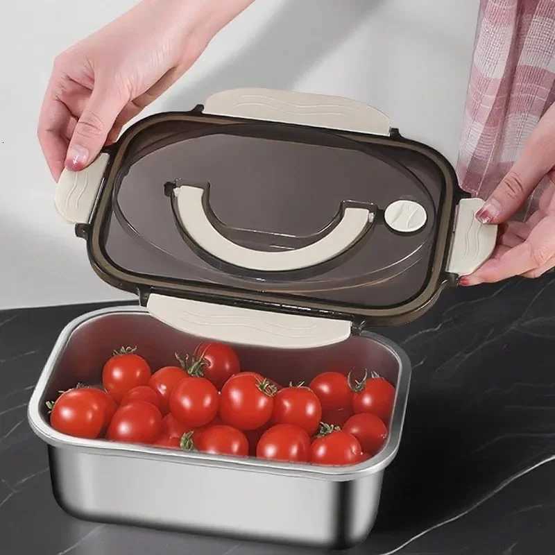 Stainless Steel Lunch Box with Handle Sealed Bento Boxes Refrigerator Food Storage Container Portable Camping Picnic Salad BowlM251121