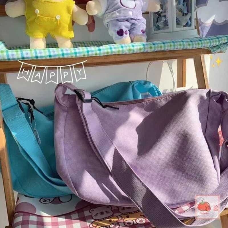 Women Solid Harajuku All-match Simple Multifunction Handbags Cute Canvas Casual teenage school bag Aesthetic Sweet messenger bagT251121