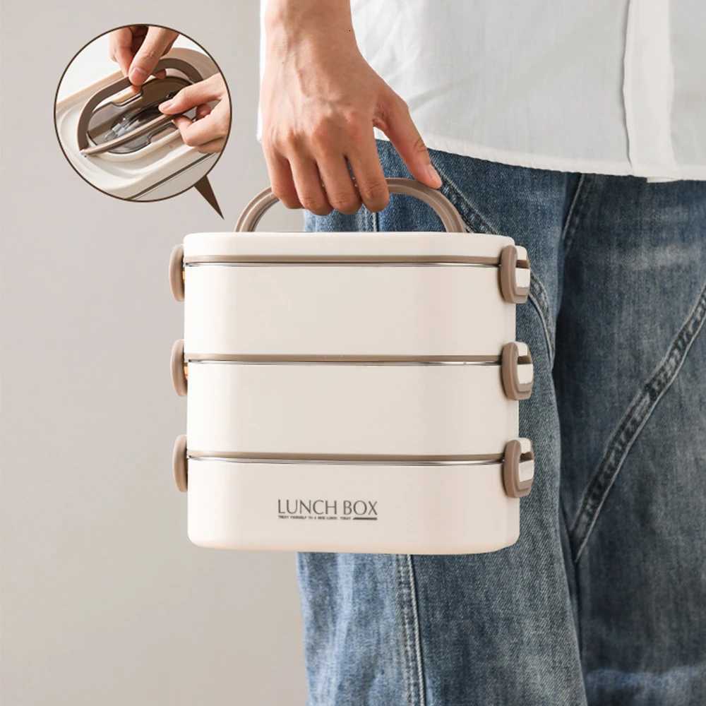 3-tier Stackable Lunch Box 304 Stainless Steel Inner Liner Leak-Proof Sealed Bento Box with Handle Portable Food ContainerM251121