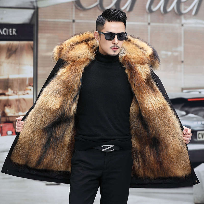 Parka Detachable Winter New Men's MidLength Inner Lining Faux Mink Fur Coat