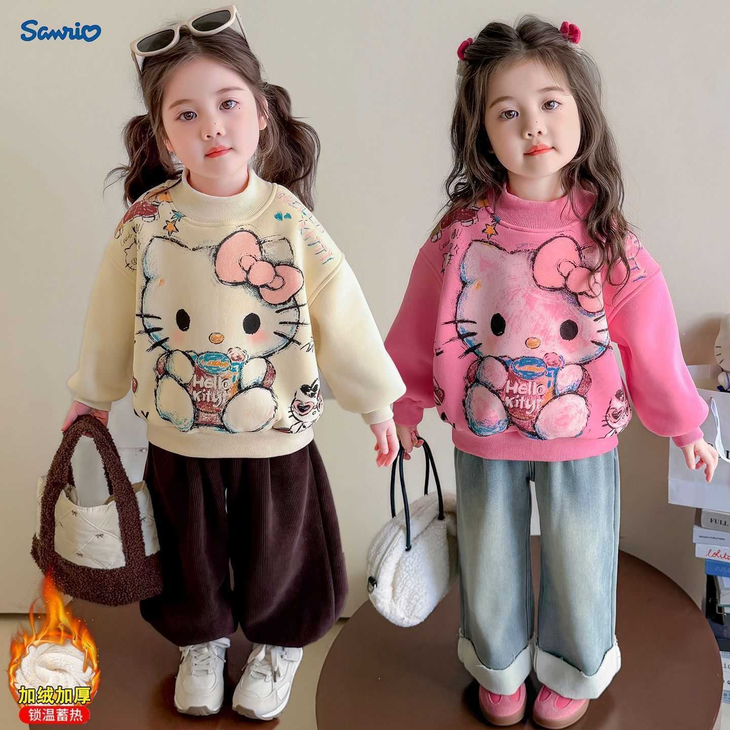 Sanrio Girls Fleece Sweatshirt 2025 Stylish New Baby Winter Warm Cartoon Fashion Toddler Top Outerwear Trendy H251121