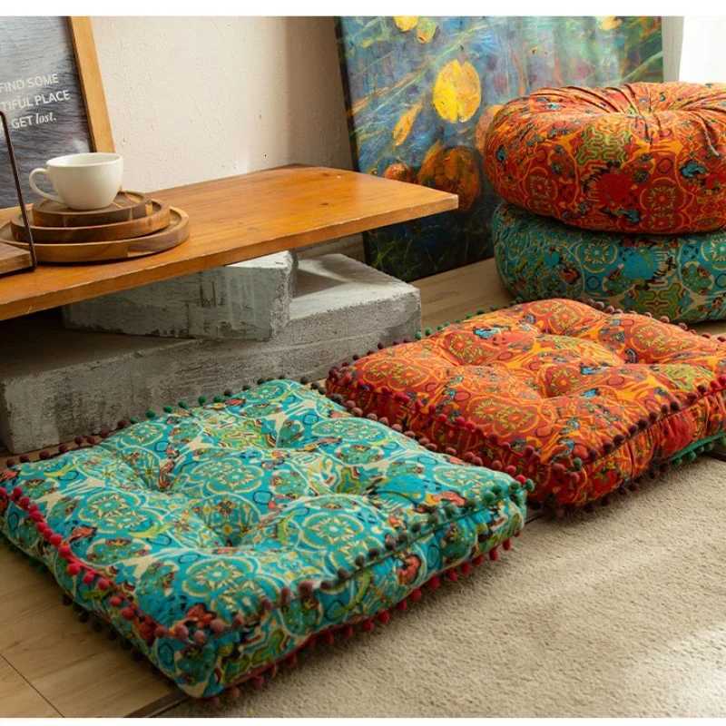 Thick cotton and linen cushion non collapsing lazy on the ground cushion Moroccan style futon floating window soft tatami mat C251121