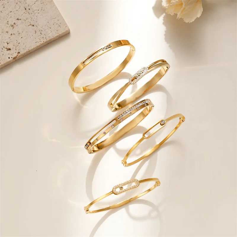 Simple Style Sliding Zircon Design High Quality Stainless Steel Bracelet Shining Crystal Bangle for Women Girl Birthday GiftsW251121