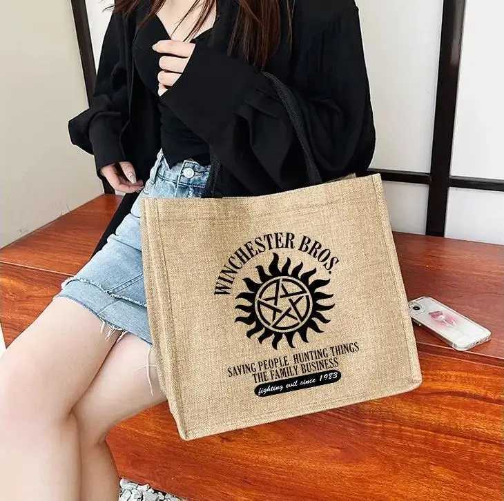 Supernatural Linen Bag Hand-painted Sacks Jute Portable Large Capacity Shopping Bags Laminated Travel OrganizerT251121