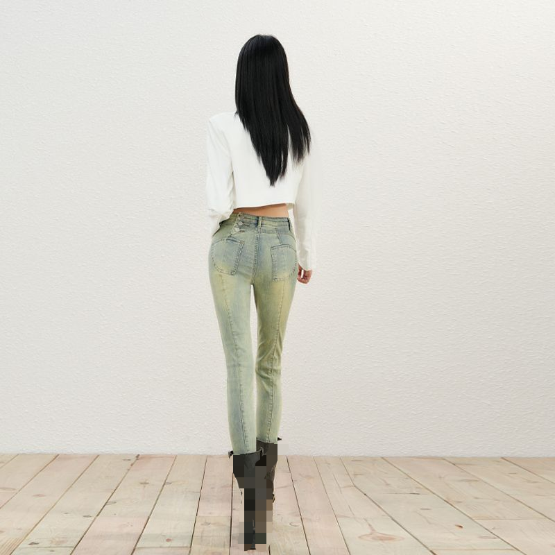 Nostalgic blue jeans for autumn and winter are versatile, slimming, elastic and height-enhancing skinny pencil pants---3320
