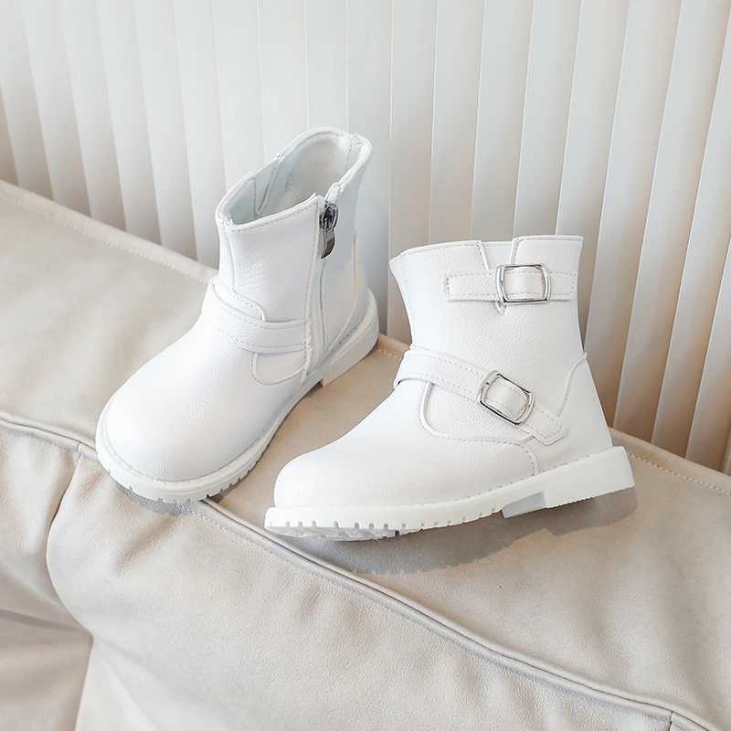Unishuni 3-8Y Girls Booties Children Mid-Calf Boots Cowboy Boots for Girls Kids Spring Autumn Casual Boots with Inside Zip WhiteW251121