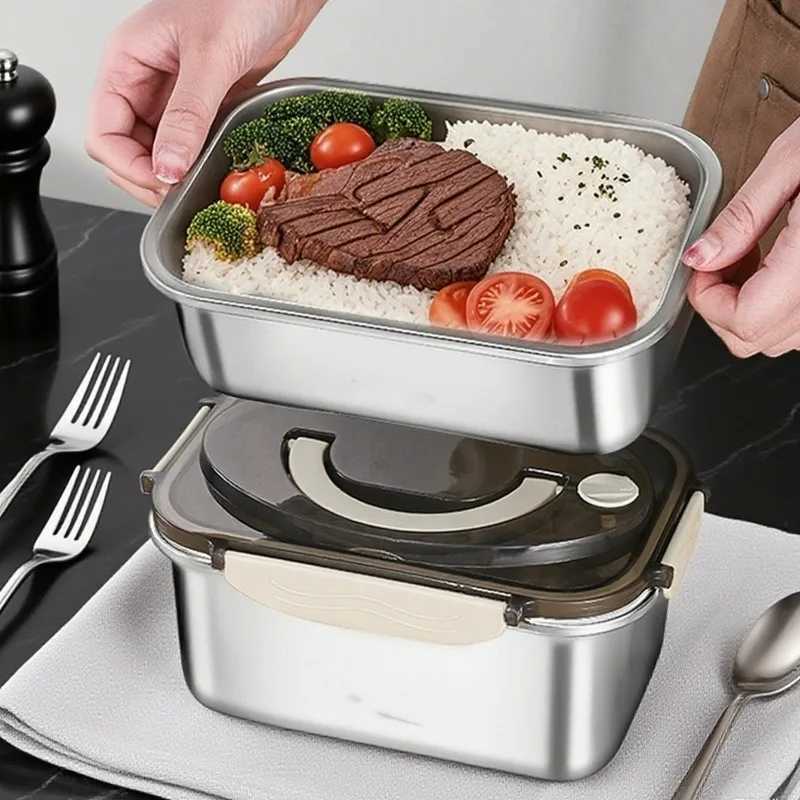 Stainless Steel Lunch Box with Handle Fresh-keeping Portable Home Kitchen Dining Storage Container Leak-proof Bento BowlM251121