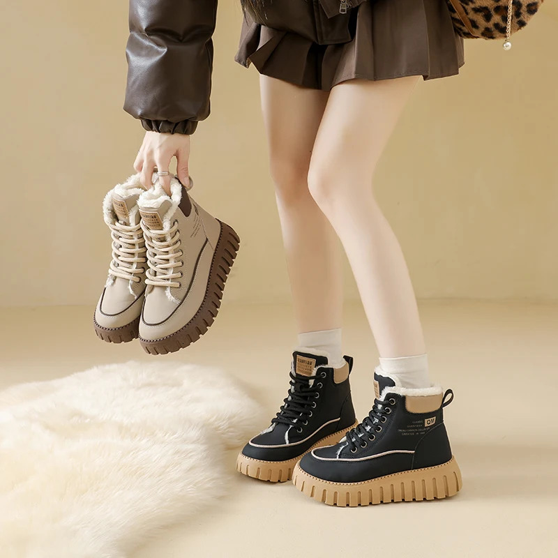 Winter cotton shoes hightop fleecelined sneakers snow boots fashionable and versatile KT2816 251121