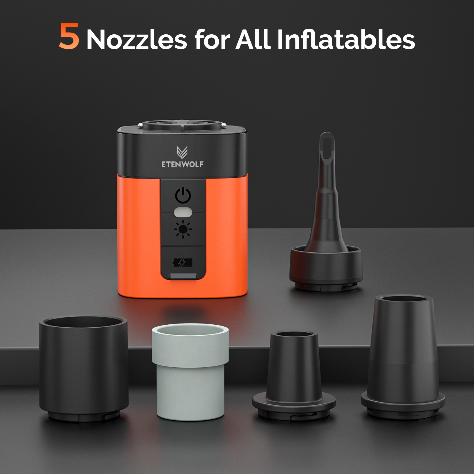 ETENWOLF AIR 3 Air Pump for Inflatables with 2600 mAh Battery & Camping Light, Ultra-Fast