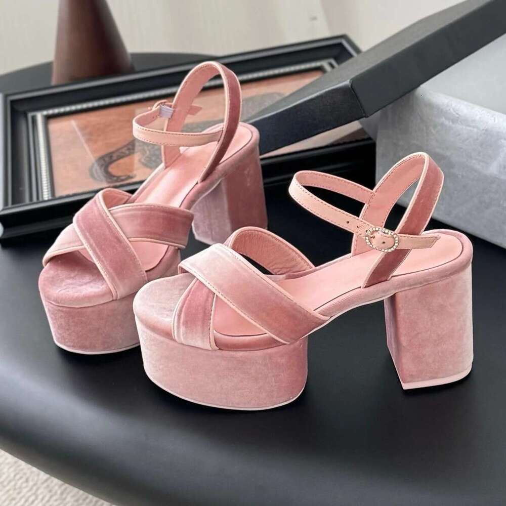 2025 Newest Summer Top Quality Genuine Leather Open-Toe Platform High Heel Buckle-Strap Woman Sandals Banquet Pumps Botas Mujer