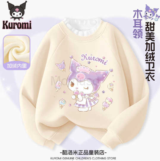 Sanrio Kuromi Girls Fleece Sweatshirt Autumn Winter 2025 New Baby Top Stylish Cartoon Childrens Clothing H251121