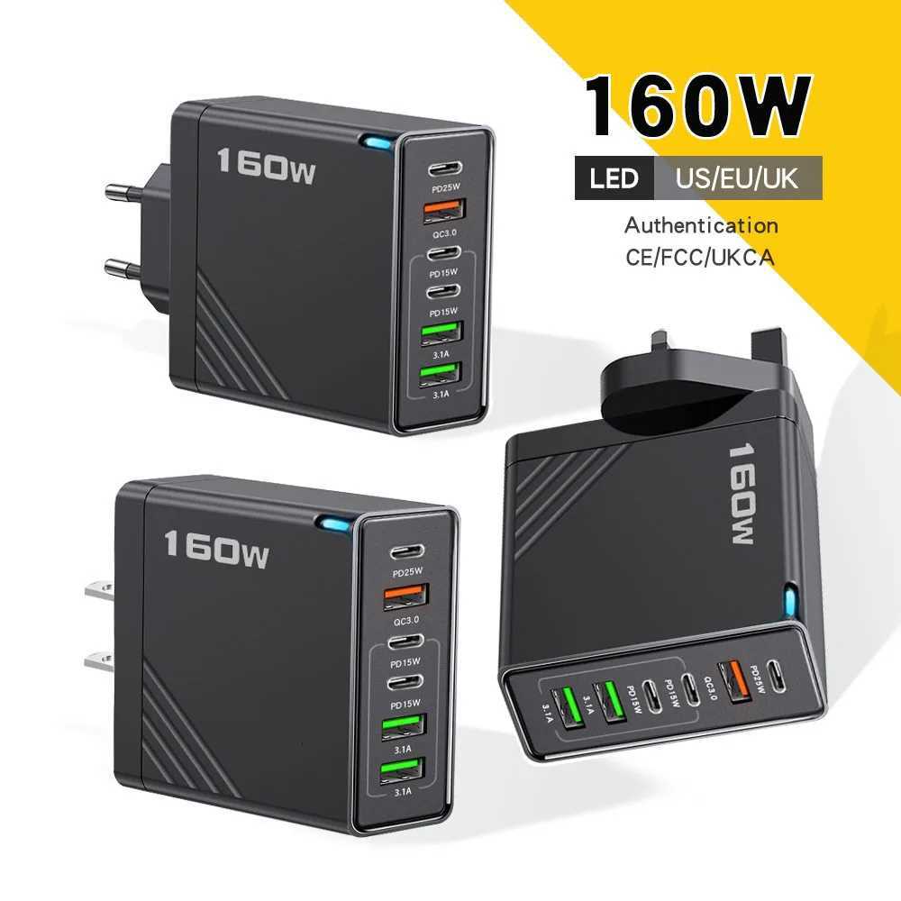 160W Mti-Port USB C Charger Fast Charging EU US UK Plug Wall Adapter Cell Tablet Travel USB Type C Quick Charger Power ply Y251120