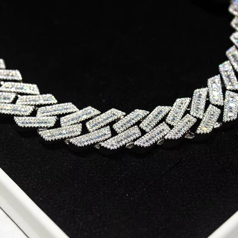 15mm Baguette Moissanite Iced Out Bling Diamond Cuban Link Chain Hip Hop Jewelry Cuban Necklace