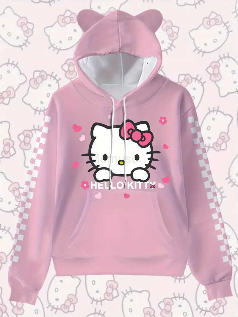 Sanrio 3D New Cat Ear Hooded Sweatshirt Hello Kitty Cinnamoroll Kuromi H2511211