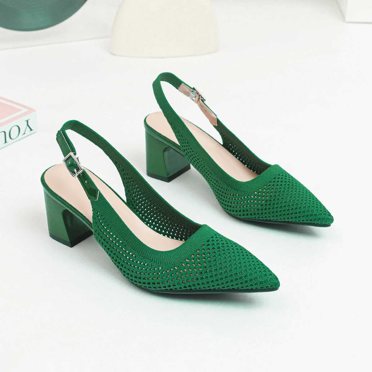 Summer Womens High Heel Sandals Knitted Small Hole Breathable Shoes 2025 New Style (6cm High) M250421