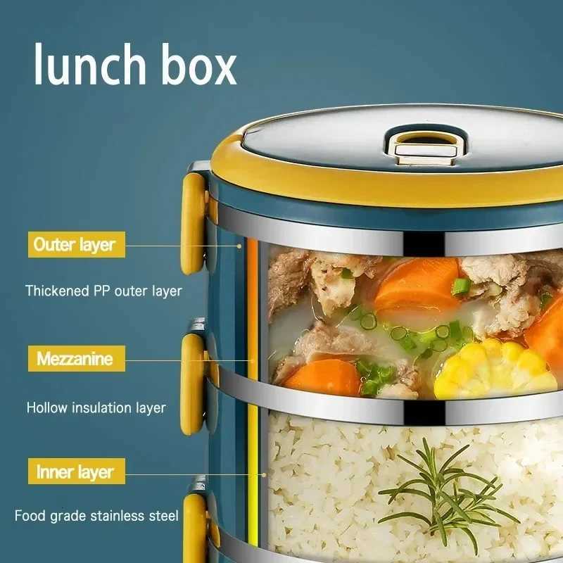 1/2/3/4 Layer Portable Lunch Box Thermo Insulation Bento Thermos Containers Bento Bag Food Warmer for Kids Food ContainersM251121