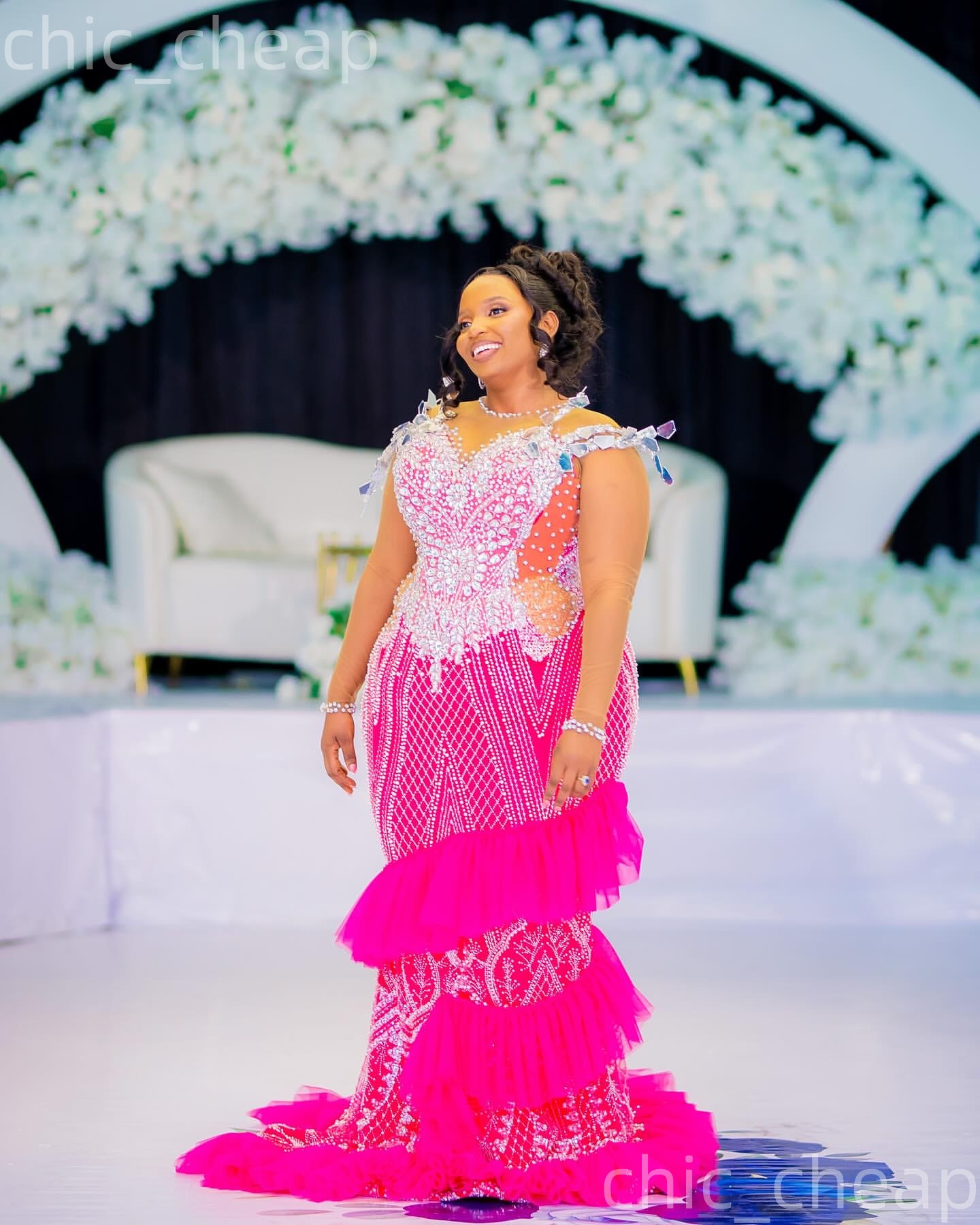 Aso Ebi Fuchsia Mermaid Prom Dresses 2026 Beaded Crystals Sequined Evening Formal Party Second Birthday Engagement Gowns Plus Size Dress For Special O