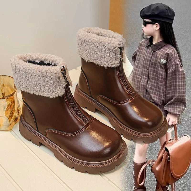Childrens Fashion Boots 3-18 Years Old Fall Winter Padded Thickened Boys Girls Cotton Shoes Soft Non-slip Kids Leather BootsW251121